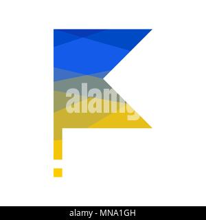 flag of Ukraine on flagpole on white. lowpoly Stock Vector