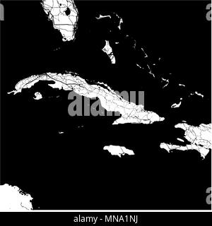 Cuba, Caribbean, Monochrome Map Artprint, Vector Outline Version, ready for color change, Separated On White Stock Vector