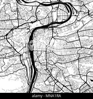 Prague, Czech Republic, Monochrome Map Artprint, Vector Outline Version, ready for color change, Separated On White Stock Vector