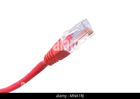 Red data network patch cable RJ 45 ethernet isolated on white background Stock Photo