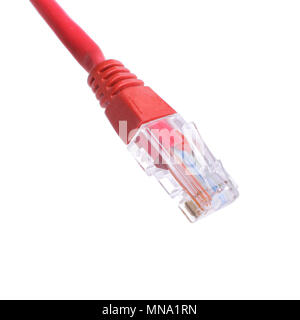 Red data network patch cable RJ 45 ethernet isolated on white background Stock Photo