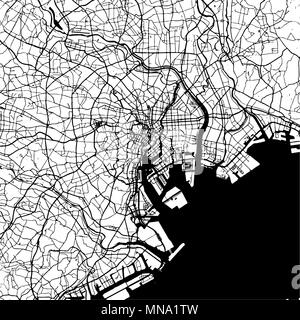 Tokyo, Japan, Monochrome Map Artprint, Vector Outline Version, ready for color change, Separated On White Stock Vector