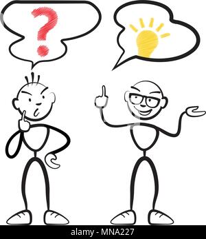 Stick figure questionnaire and idea persona, Stickman vector drawing on white background Stock Vector