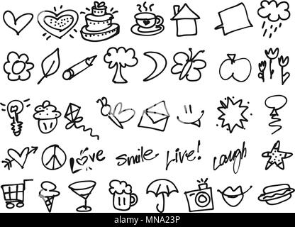 Hand drawn Tiny birthday Party doodles. Vector Outline Sketches. Useful for any kind of advertising in web and print. Stock Vector