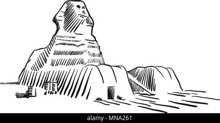 Egypt Sphinx Monument Cairo Sketched, Famous Destination Landmark, Hand drawn Vector Artwork Stock Vector