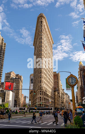 New york, United States - May 12, 2018 : Flat Iron building facade on August 17, 2015. Completed in 1902, it is considered to be one of the first skys Stock Photo