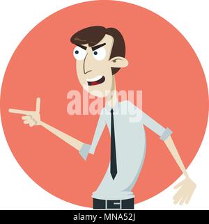 Dissatisfied and displeased business man sangry face swearing shouting words. Flat style vector illustration isolated on white background. Stock Vector