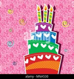 playful birthday cake with candle card Stock Vector