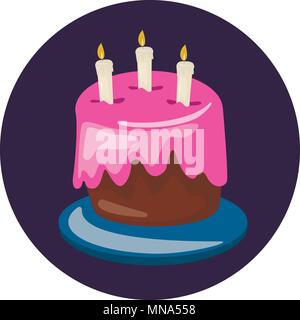 Birthday cake vector. Sweet cream pie with candles on a plate Stock Vector