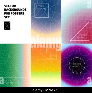 Colorful flyer template set. minimal cover designs. abstract geometric backgrounds with wavy lines Stock Vector