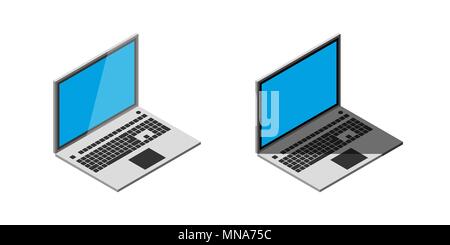 Isometric open notebook laptop. vector illustration. set Stock Vector