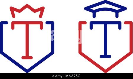 VT letters. Monogram with crown and academic cap. Company sign. For education firms. Royal symbols Stock Vector