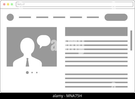 News website template in browser with photos and articles. Monochrome. Web Browser Concept line Stock Vector