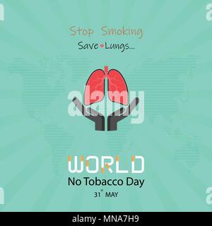 Lung cute cartoon character and Stop Smoking & Save Lungs vector design.May 31st World No Tobacco Day concept.No Smoking Day.No Tobacco Day Awareness  Stock Vector