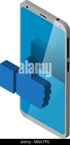 phone and like in isometry on white background. Vector Illustration Created For Mobile, Web, Decor, Print Products, Application Stock Vector