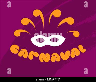 Carnaval colorful lettering mask holiday party elements festive mood. vector illustration Stock Vector