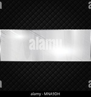 Silver metallic banner on black squares textured background. Vector illustration Stock Vector
