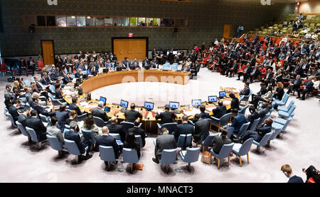 New York, USA. 15th May 2018. Meeting of the United Nations Security Council in New York City. The UN security council discussed the ongoing violence between Israeli forces and Gaza protesters at the border area between Israel  and the Gaza strip. Credit: SOPA Images Limited/Alamy Live News Stock Photo