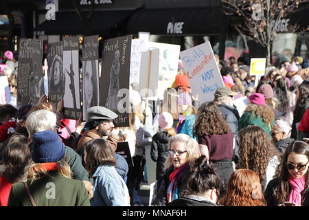 January 20, 2018 - New York City, New York, US - FILE PHOTO: A round-up of women protest action(s) against US president Donald Trump during his first-year presidency in New York City. Â© 2018 G. Ronald Lopez/DigiPixsAgain.us/ (Credit Image: © G. Ronald Lopez via ZUMA Wire) Stock Photo