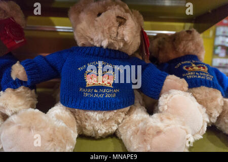 London UK. 15th May 2018. Teddy bears from Hamleys toy store celebrating the wedding of Prince Harry and Meghan Markle on sale in London days before the event Credit Ink Drop Alamy Live News Stock Pho...