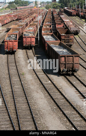 Freight cars loaded with steel scrap Stock Photo