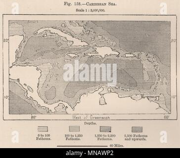 Caribbean Sea. The American Mediterranean 1885 old antique map plan chart Stock Photo