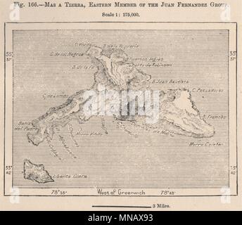 Mas a Tierra (Robinson Crusoe Island) Juan Fernandez group. Chile 1885 old map Stock Photo