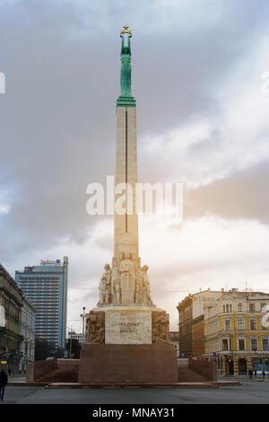 Riga, Latvia. Freedom monument, Brivibas piemineklis. It is a memorial honouring soldiers killed during the Latvian War of Independence (1918–1920). Stock Photo
