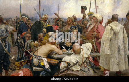 Reply of the Zaporozhian Cossacks to Sultan Mehmed IV (1891) by Ilya Repin Stock Photo