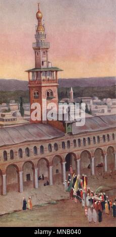 'Court of the Great Mosque, Damascus' by Margaret Thomas. Syria 1908 old print Stock Photo
