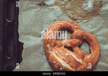 Pretzels From the Oven on Baking Sheet. Rustic Look. Stock Photo
