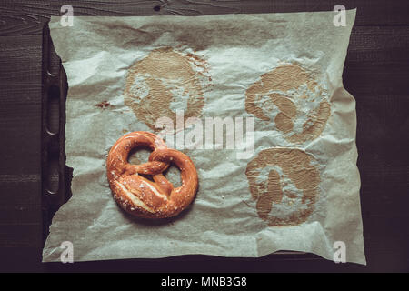 Pretzels From the Oven on Baking Sheet. Rustic Look. Stock Photo