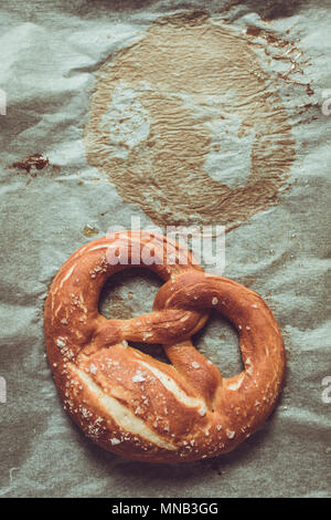 Pretzels From the Oven on Baking Sheet. Rustic Look. Stock Photo
