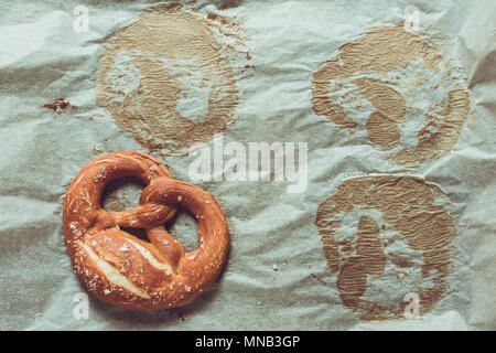 Pretzels From the Oven on Baking Sheet. Rustic Look. Stock Photo