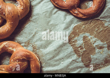 Pretzels From the Oven on Baking Sheet. Rustic Look. Stock Photo