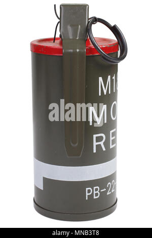 M18 Red Smoke Grenade Stock Photo