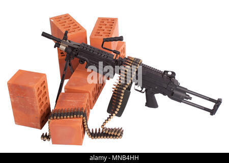 M249 machine gun on position isolated on white Stock Photo