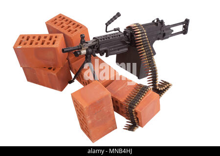 M249 machine gun on position isolated on white Stock Photo