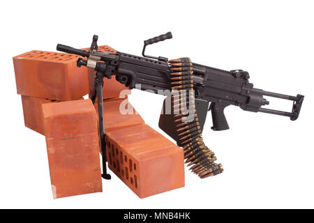 M249 machine gun on position isolated on white Stock Photo