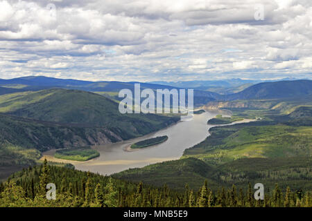 Panoramic view of the Yukon Kuskokwim River Delta near Dawson City, Canada Stock Photo
