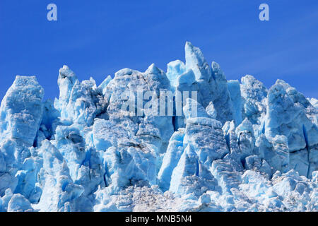 Closeup of ice sculpture of Aialik Glacier in Kenai Fjords, part of the huge Harding Ice Field, Alaska Stock Photo