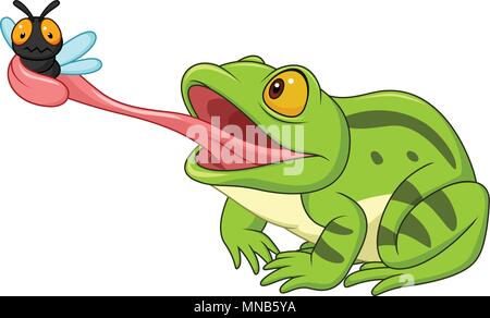 Cartoon frog catching fly Stock Vector