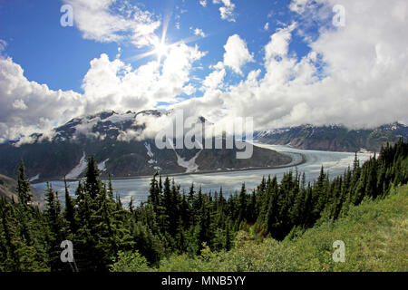 Salmon Glacier near Hyder, Alaska and Stewart, Canada, the glacier is located right on the canadian side of the booarder in British Columbia Stock Photo