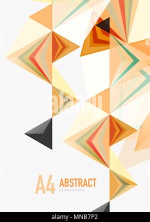 Triangular low poly vector a4 size geometric abstract template. Triangular low poly vector a4 size geometric abstract template. Multicolored triangles on light background, futuristic techno or business design Stock Vector