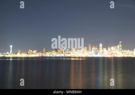 Night time Seattle city scape Stock Photo