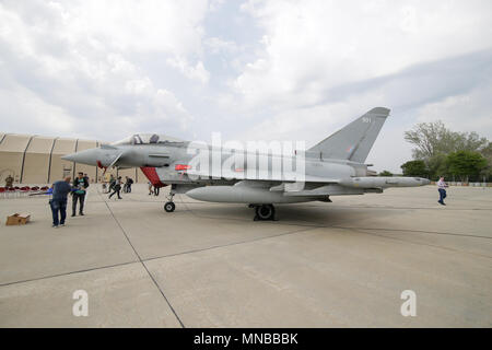 MIHAIL KOGALNICENU, ROMANIA - APRIL 27 Royal Air Force Eurofighter Typhoon fighter jet is presented to the press, at the Mihail Kogalniceanu air base