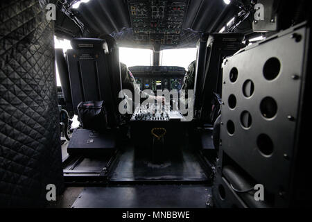 MIHAIL KOGALNICENU, ROMANIA - APRIL 27: Alenia C2-27J Spartan military aircraft pilots in cockpit,  Friday, April 27, 2018, in Mihail Kogalniceanu mil Stock Photo