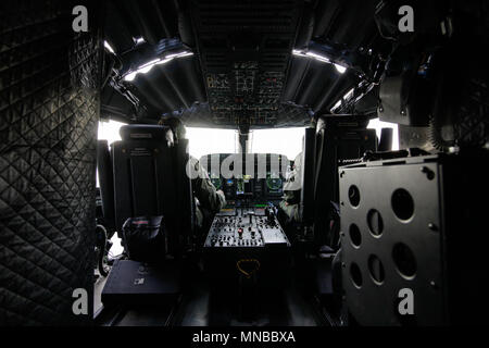 MIHAIL KOGALNICENU, ROMANIA - APRIL 27: Alenia C2-27J Spartan military aircraft pilots in cockpit,  Friday, April 27, 2018, in Mihail Kogalniceanu mil Stock Photo