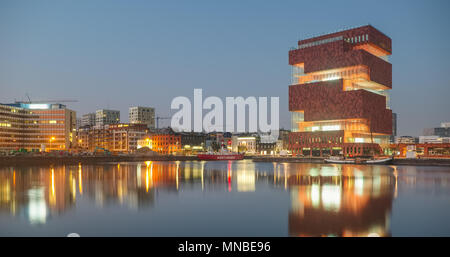 MAS museum and Friendship Building in the Antwerp area known as 'Eilandje' in Belgium Stock Photo