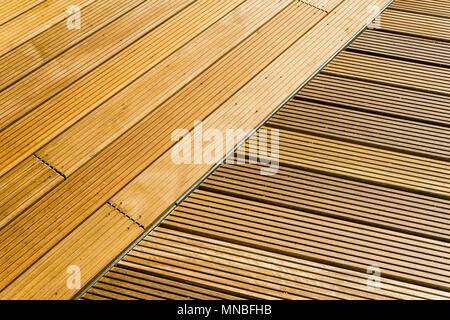 Berlin, Germany, May 07, 2018: Synthetic wooden outdoor flooring Stock Photo
